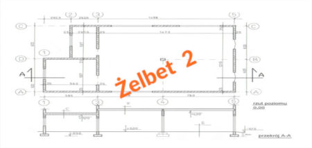 Projekt hali żelbetowej - rzut poziomy i przekrój